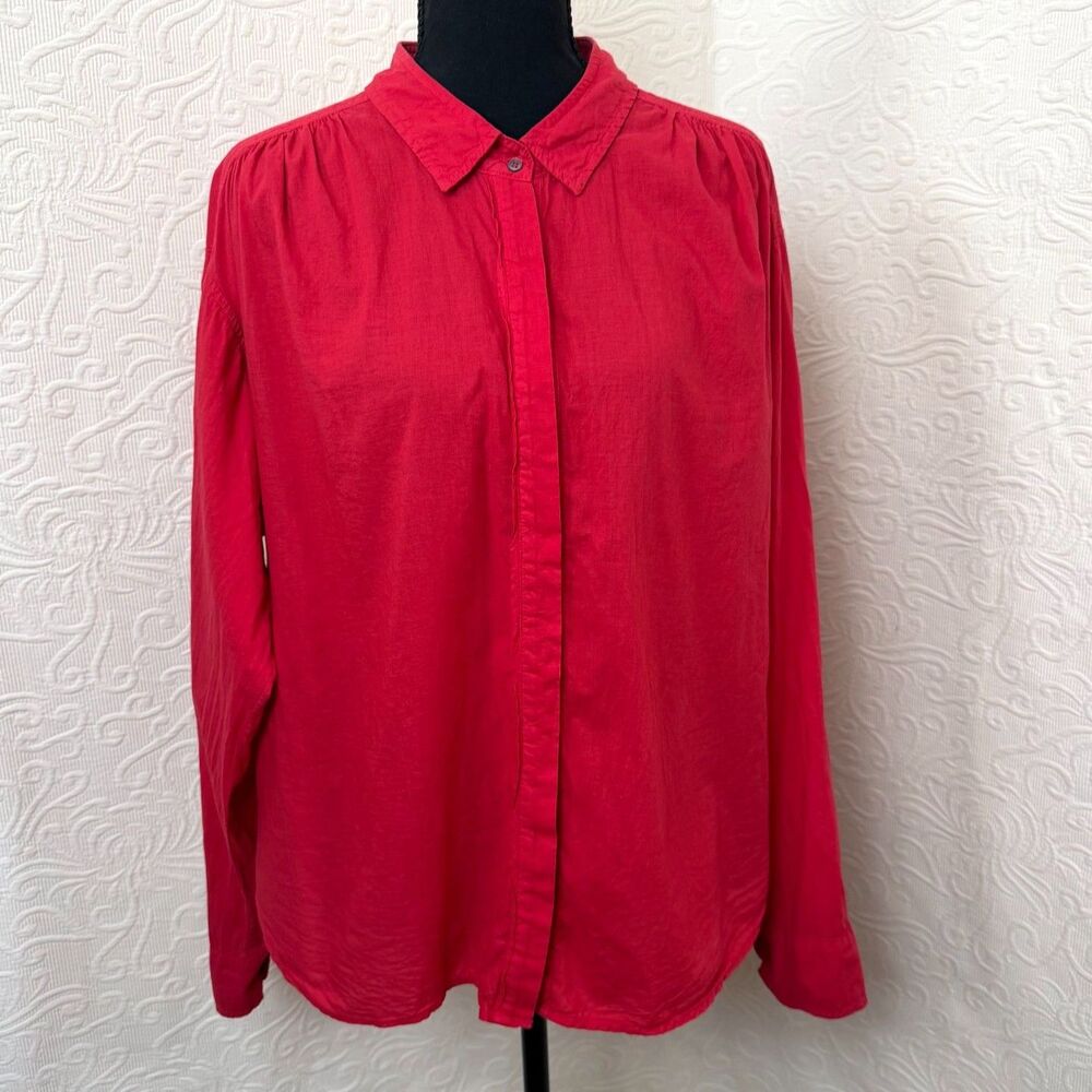 Xirena Red 100% Cotton Gauze Poplin Beau Long Sleeve Button Down Shirt M